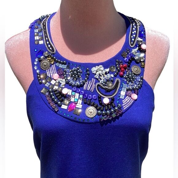 TRINA TURK SPRING SUMMER SLEEVELESS DRESS STONE BEADS PEARLS BLING MEDIUM - Picture 5 of 10